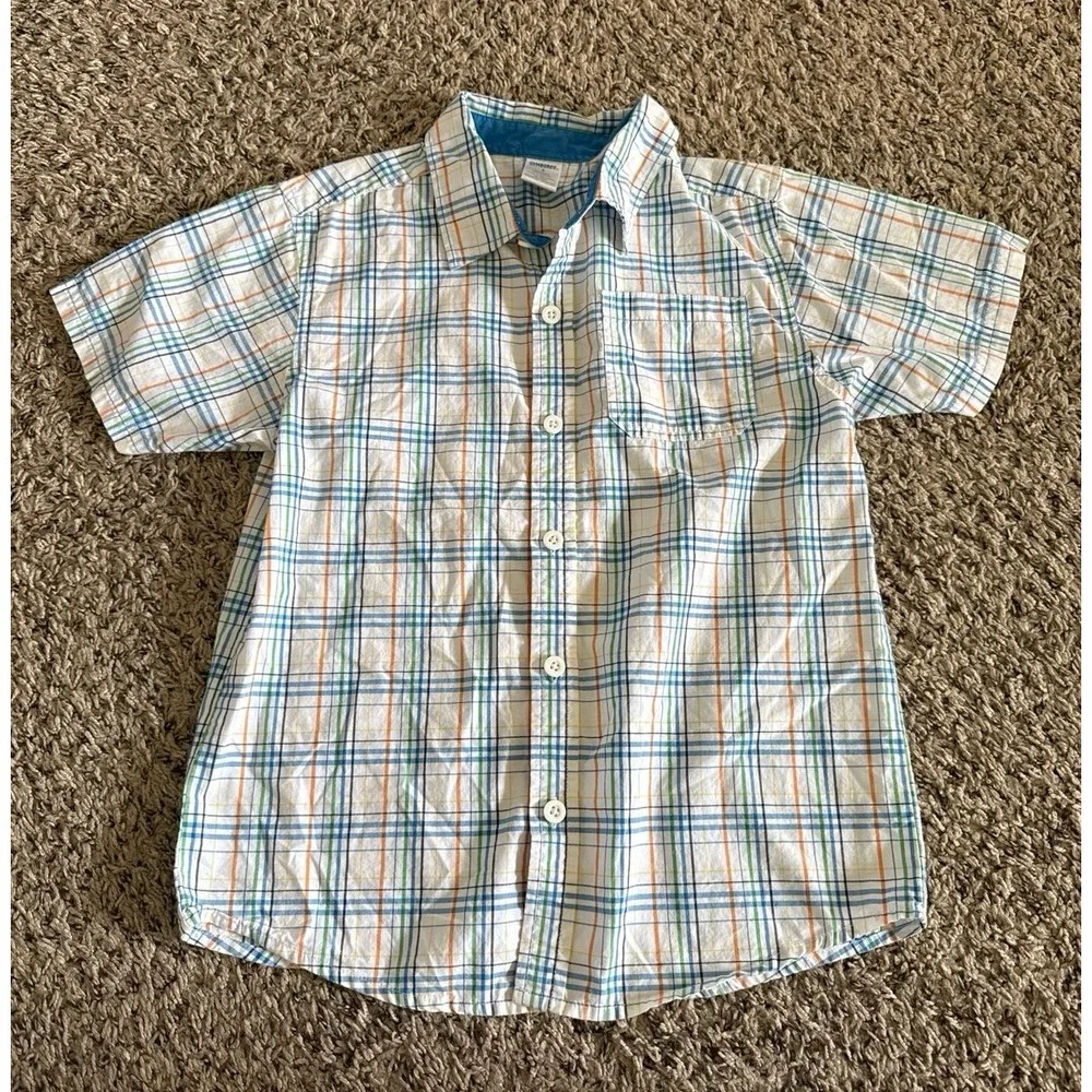 Gymboree Boys White Blue‎ Plaid Short Sleeve Button Down Size 8